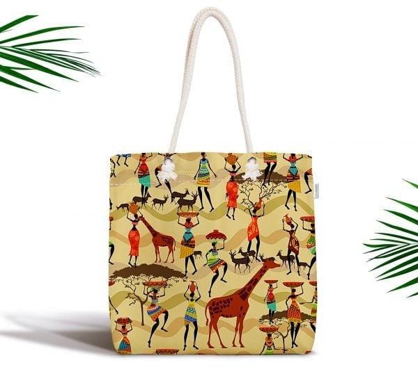 African Girl Fabric Bag|Fabric Shoulder Bag|Bohemian African Girl Beach Tote Bag|Digital Print Shopping Tote Bag for Women|Picnic Bag