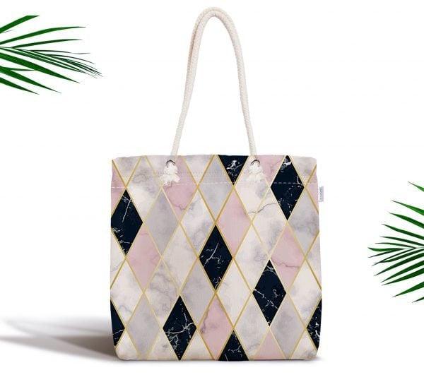 Marble Pattern Fabric Shoulder Bag|Special Geometric Design Handbag|Beach Tote Bag|Daily Shoulder Bag with Inner Pocket|Shopping Bag for Her