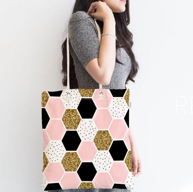 Marble Pattern Fabric Shoulder Bag|Special Geometric Design Handbag|Beach Tote Bag|Daily Shoulder Bag with Inner Pocket|Shopping Bag for Her