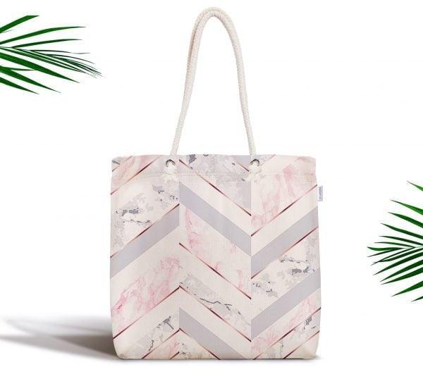 Marble Pattern Fabric Shoulder Bag|Special Geometric Design Handbag|Beach Tote Bag|Daily Shoulder Bag with Inner Pocket|Shopping Bag for Her