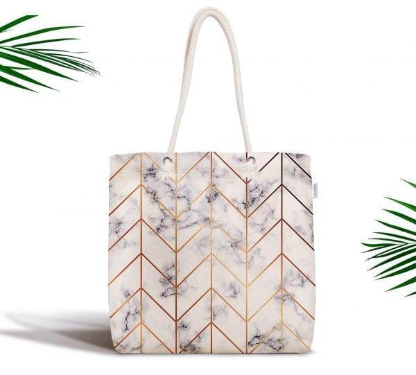 Marble Pattern Fabric Shoulder Bag|Special Geometric Design Handbag|Beach Tote Bag|Daily Shoulder Bag with Inner Pocket|Shopping Bag for Her