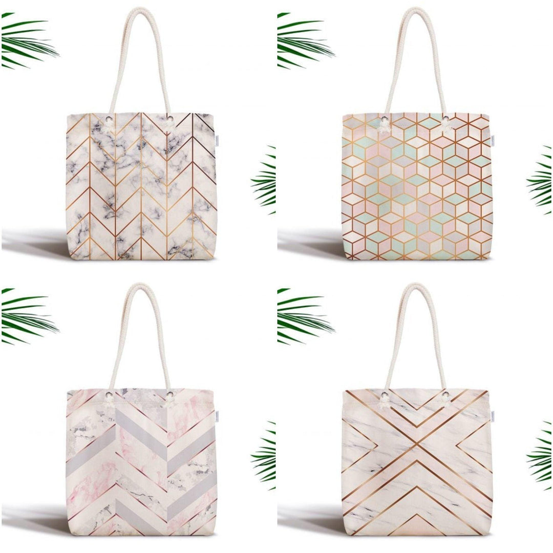 Marble Pattern Fabric Shoulder Bag|Special Geometric Design Handbag|Beach Tote Bag|Daily Shoulder Bag with Inner Pocket|Shopping Bag for Her