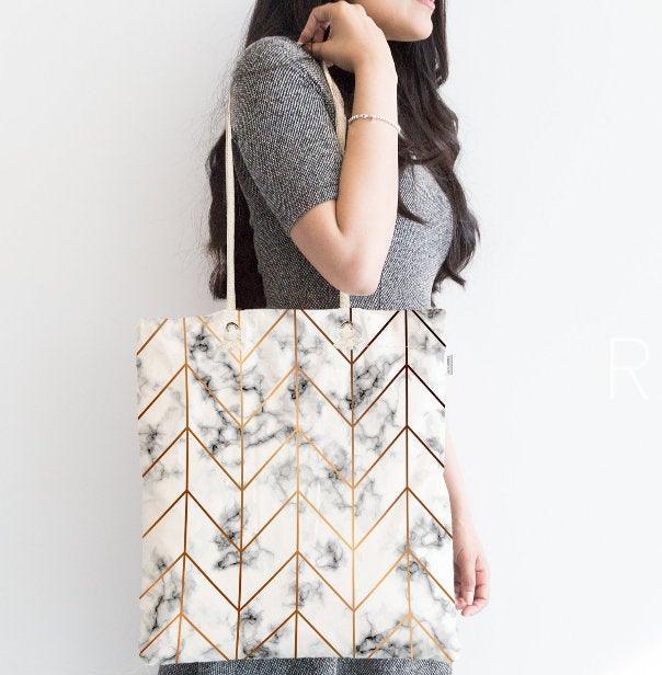 Marble Pattern Fabric Shoulder Bag|Special Geometric Design Handbag|Beach Tote Bag|Daily Shoulder Bag with Inner Pocket|Shopping Bag for Her