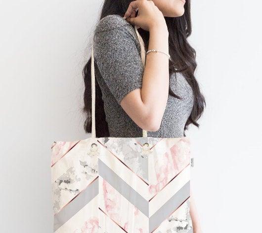 Marble Pattern Fabric Shoulder Bag|Special Geometric Design Handbag|Beach Tote Bag|Daily Shoulder Bag with Inner Pocket|Shopping Bag for Her