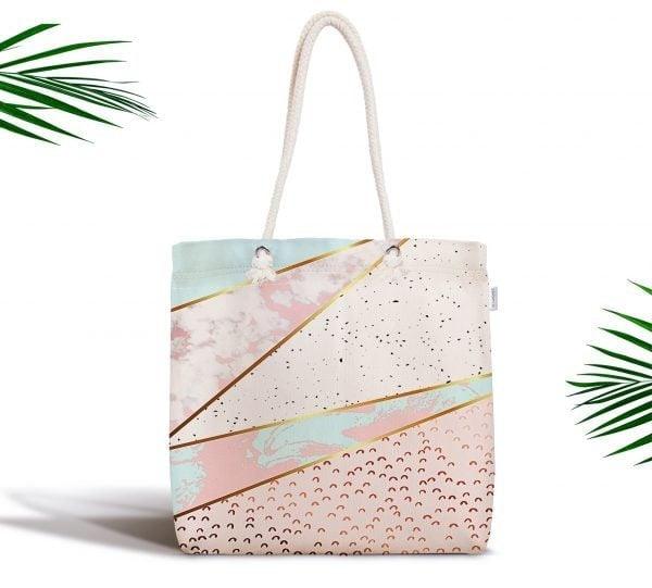 Marble Pattern Fabric Shoulder Bag|Special Geometric Design Handbag|Beach Tote Bag|Daily Shoulder Bag with Inner Pocket|Shopping Bag for Her