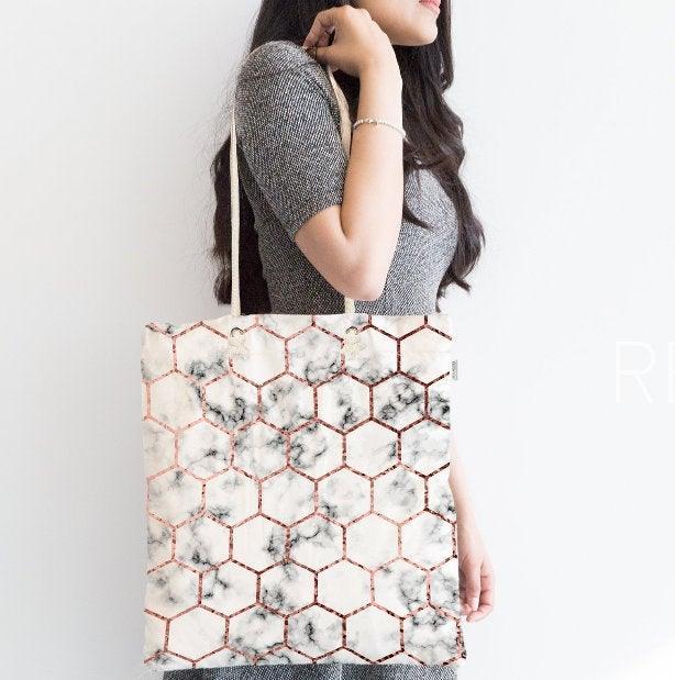 Marble Pattern Fabric Shoulder Bag|Special Geometric Design Handbag|Beach Tote Bag|Daily Shoulder Bag with Inner Pocket|Shopping Bag for Her