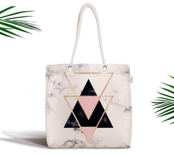 Marble Pattern Fabric Shoulder Bag|Special Geometric Design Handbag|Beach Tote Bag|Daily Shoulder Bag with Inner Pocket|Shopping Bag for Her