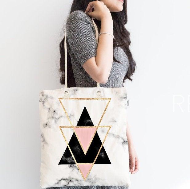 Marble Pattern Fabric Shoulder Bag|Special Geometric Design Handbag|Beach Tote Bag|Daily Shoulder Bag with Inner Pocket|Shopping Bag for Her