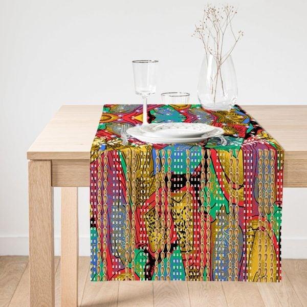 Abstract Table Runner|Decorative Table Runner|Colorful Pattern Suede Runner|High Quality Table Decor|Farmhouse Style Modern Table Runner