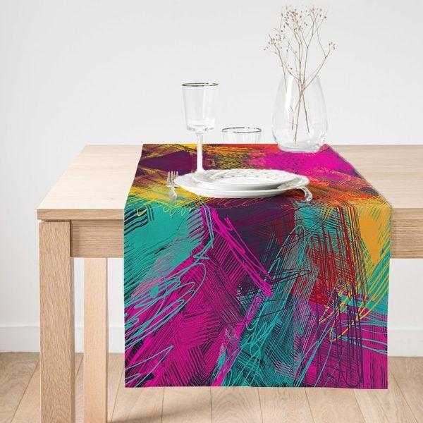 Abstract Table Runner|Decorative Table Runner|Colorful Pattern Suede Runner|High Quality Table Decor|Farmhouse Style Modern Table Runner