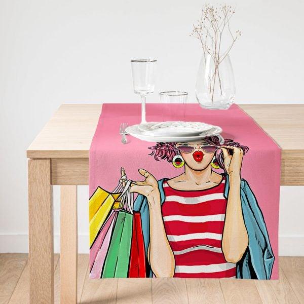 Pop Art Girl Table Runner|Decorative Table Runner|Vibrant Colors Pop Art Suede Runner|High Quality Table Decor|Vivid Colors Kitchen Decor