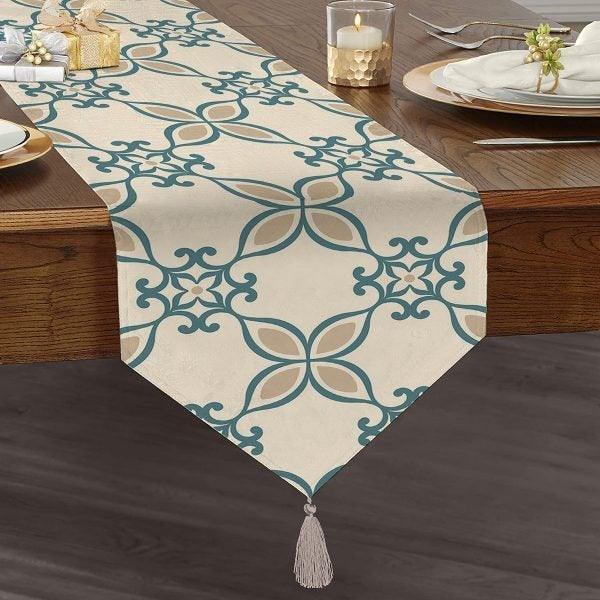 Decorative Table Runner|High Quality Triangle Chenille Table Runner|Ethnic Pattern Table Runner|Bohemian Style Authentic Tasseled Runner