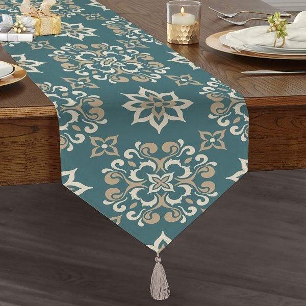 Decorative Table Runner|High Quality Triangle Chenille Table Runner|Ethnic Pattern Table Runner|Bohemian Style Authentic Tasseled Runner