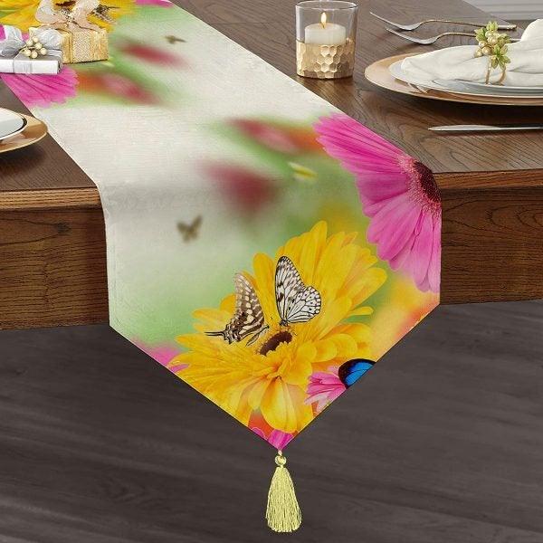 Butterfly Table Runner|High Quality Triangle Chenille Table Runner|Summer Trend Floral Butterfly Tabletop|Colorful Butterfly Print Tabletop