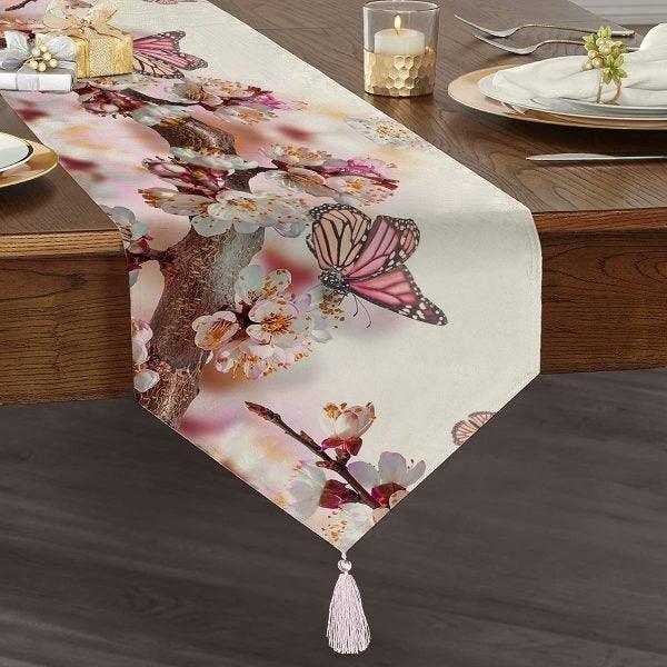 Butterfly Table Runner|High Quality Triangle Chenille Table Runner|Summer Trend Floral Butterfly Tabletop|Colorful Butterfly Print Tabletop