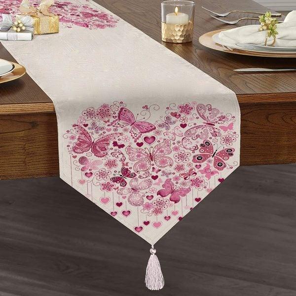 Butterfly Table Runner|High Quality Triangle Chenille Table Runner|Summer Trend Floral Butterfly Tabletop|Colorful Butterfly Print Tabletop