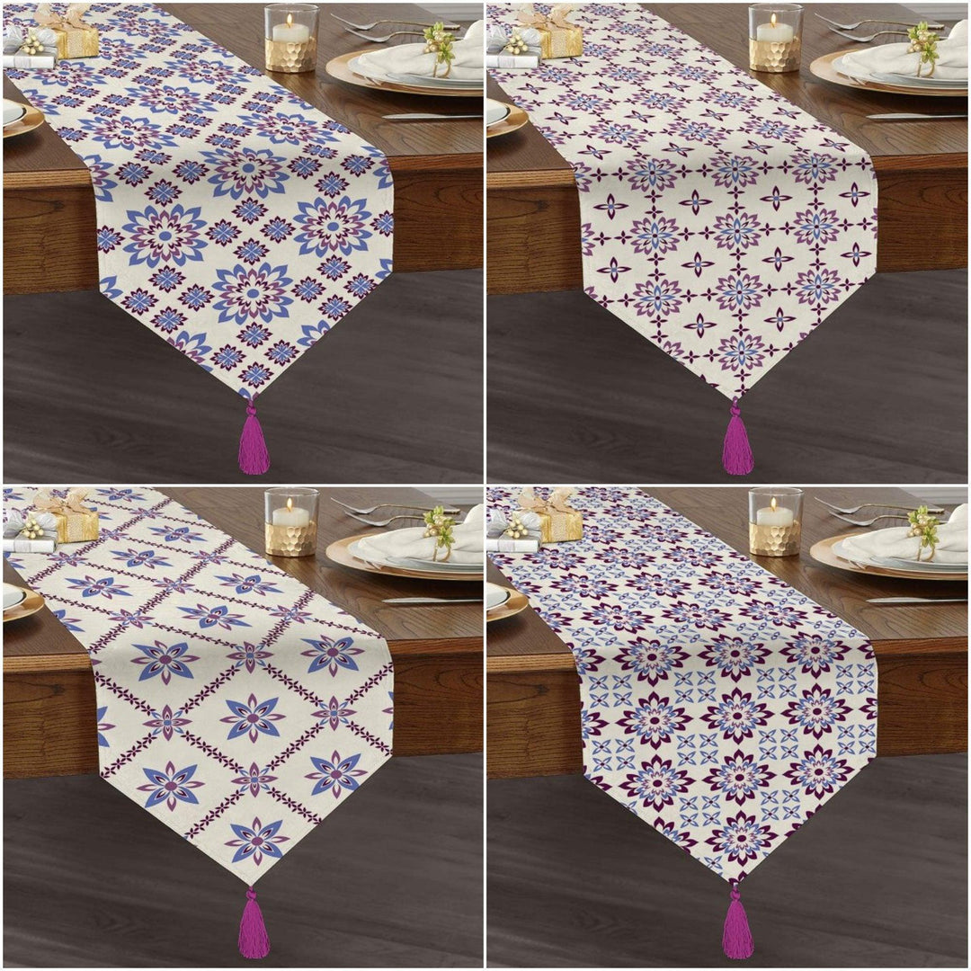 Decorative Table Runner|High Quality Triangle Chenille Table Runner|Ethnic Pattern Table Runner|Bohemian Style Authentic Tasseled Runner