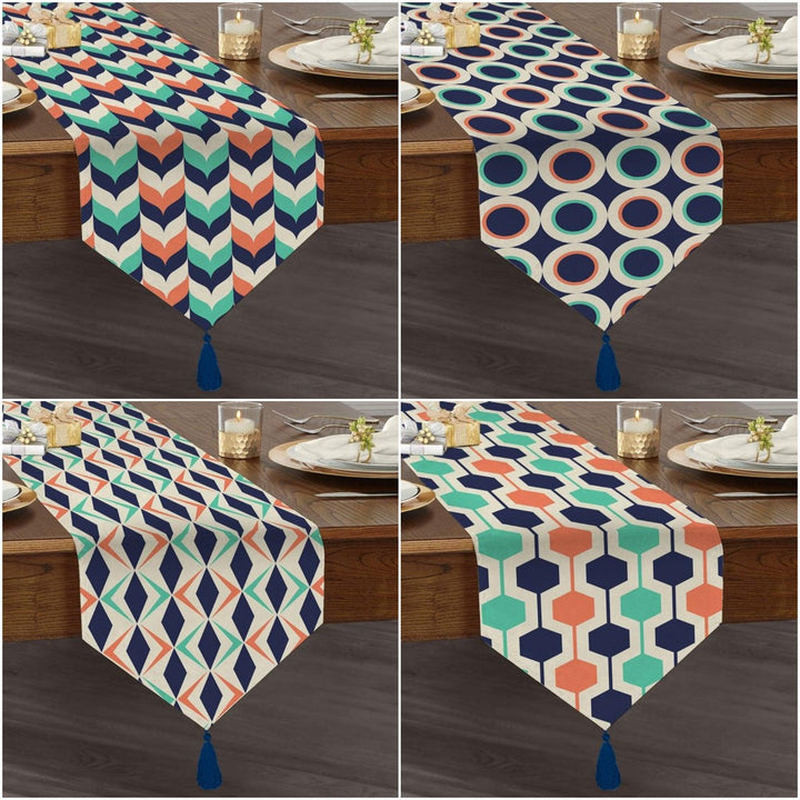 Abstract Geometric Table Runner|High Quality Triangle Chenille Tabletop|Decorative Tabletop|Psychedelic Home Decor|Modern Tasseled Runner