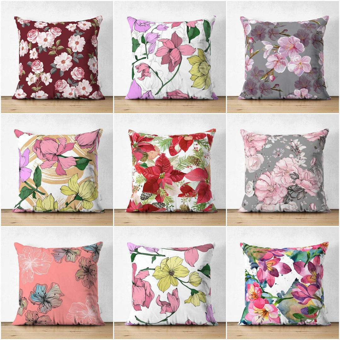 Floral Pillow Cover|Summer Trend Cushion Case|Pinky Flowers Home Decor|Heartwarming Floral Suede Cushion|Digital Print Pale Color Cushion