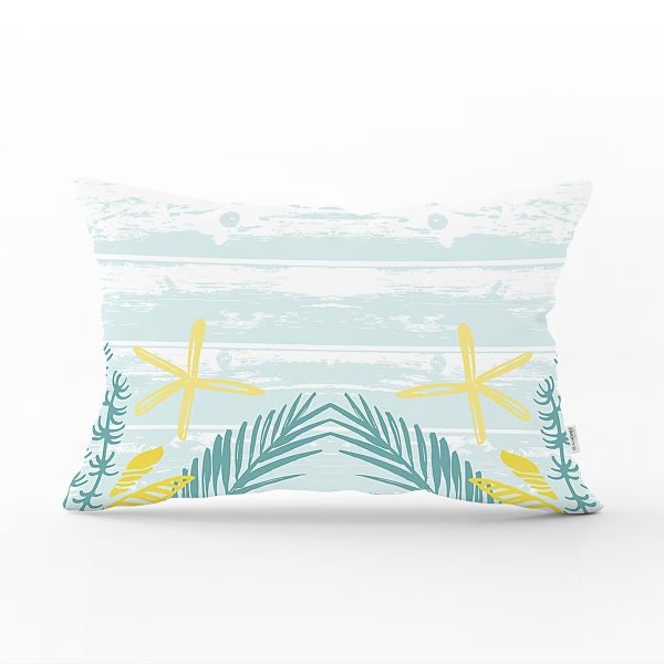 Beach House Pillow Cover|Rectangle Coastal Cushion Case|Decorative Seashell Lumbar Pillow|Summer Trend Lumbar Pillow|Sea Coast Home Decor