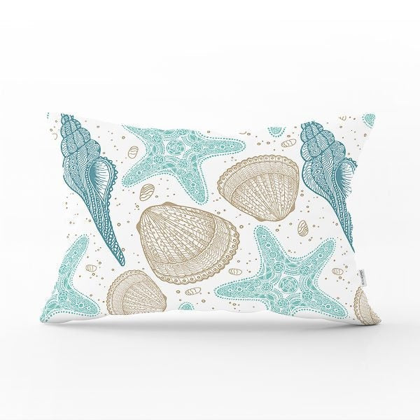 Beach House Pillow Cover|Rectangle Coastal Cushion Case|Decorative Seashell Lumbar Pillow|Summer Trend Lumbar Pillow|Sea Coast Home Decor