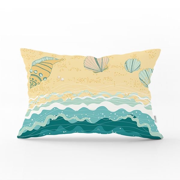 Beach House Pillow Cover|Rectangle Coastal Cushion Case|Decorative Seashell Lumbar Pillow|Summer Trend Lumbar Pillow|Sea Coast Home Decor