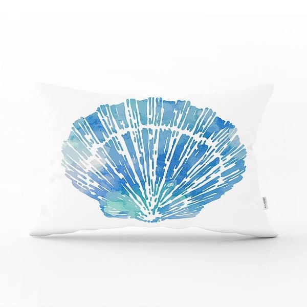 Beach House Pillow Cover|Rectangle Coastal Cushion Case|Decorative Sea Creatures Pillow|Turquoise Seahorse Oyster Seashell Starfish Pillow