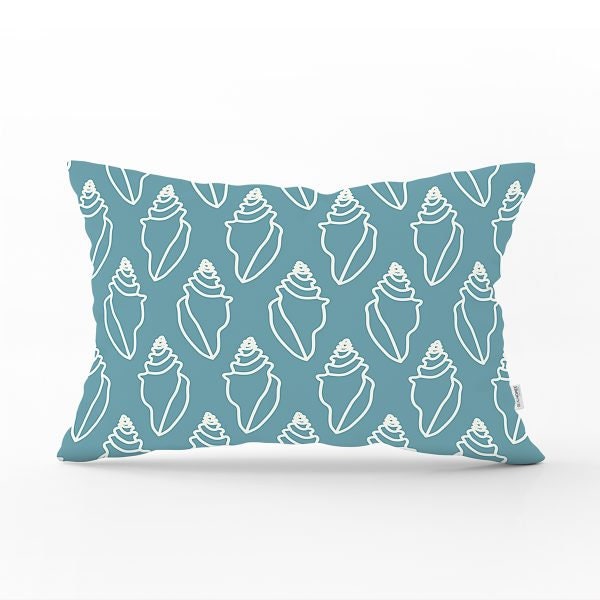 Beach House Pillow Cover|Rectangle Coastal Cushion Case|Decorative Sea Creatures Pillow|Turquoise Seahorse Oyster Seashell Starfish Pillow