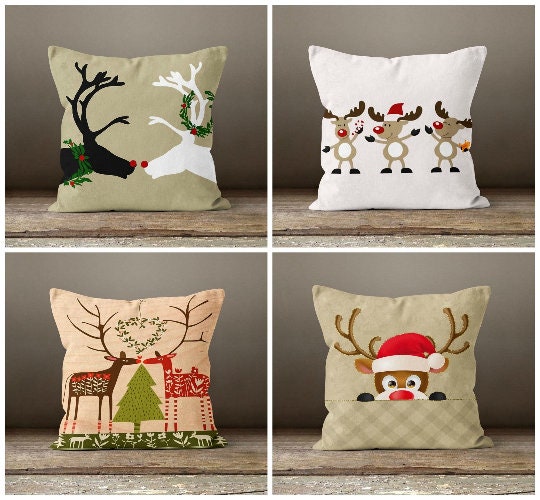 Christmas Pillow Cover|Xmas Cartoon Deer Decor|Winter Decorative Pillow Case|Xmas Throw Pillow|Xmas Gift Ideas|Outdoor Xmas Pillow Cover