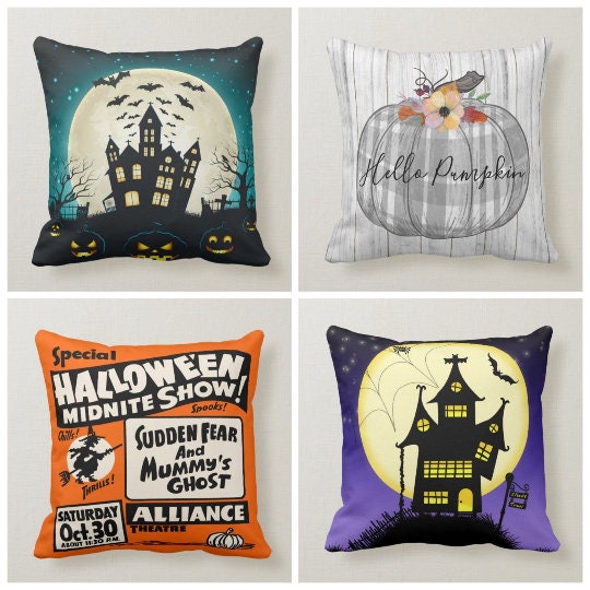 Halloween Pillow Case|Fall Trend Ghost Pillow|Autumn Witch Cushion Case|Gray Pumpkin Throw Pillow|Trick or Treat Home Decor|Happy Halloween