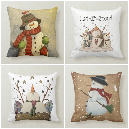 Winter Trend Pillow Cover|Cute Snowman Decor|Winter Throw Pillow Case|Outdoor Snowflake Pillow Top|Housewarming Decorative Let It Snow Decor