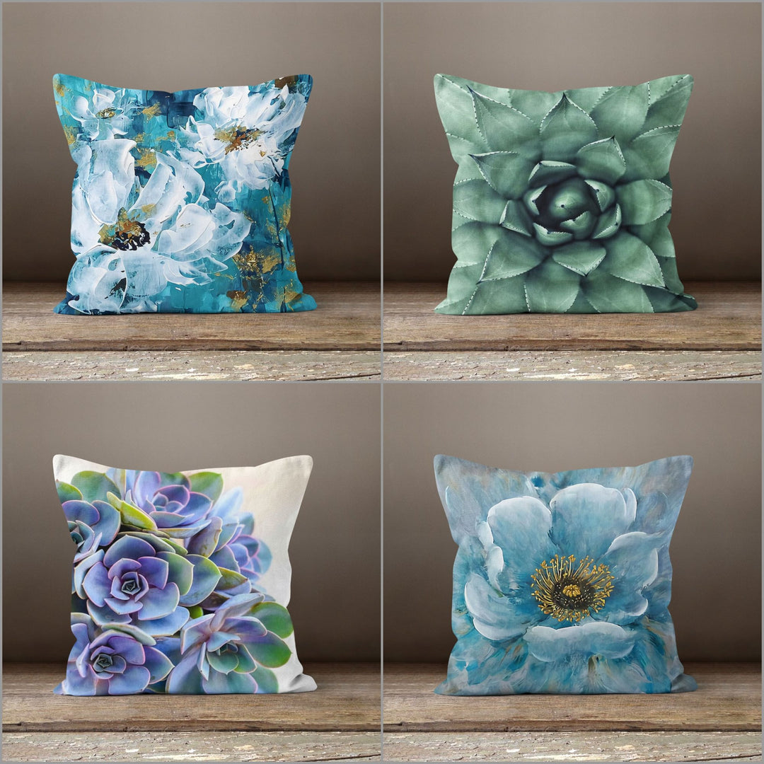 Floral Pillow Cover|Succulent Pillow Cover|Green and Purple Pillow Case|Decorative Cushion Case|Bedding Home Decor|Housewarming Pillow Cover