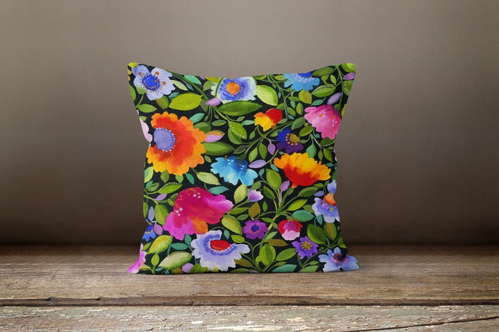 Floral Pillow Cover|Colorful Flowers Cushion Case|Square Throw Pillow|Summer Trend Home Decor|Housewarming Gift Idea|Outdoor Pillow Cover