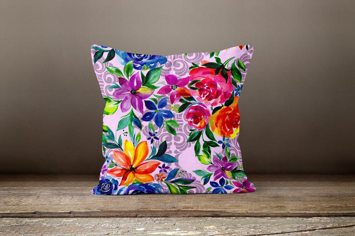 Floral Pillow Cover|Colorful Flowers Cushion Case|Square Throw Pillow|Summer Trend Home Decor|Housewarming Gift Idea|Outdoor Pillow Cover