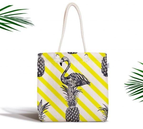 Flamingo Shoulder Bag|Gray Flamingo Fabric Handbag|Palm Tree Pineapple Flamingo Handbag|Beach Tote Bag|Boho Style Women&#39;s Purse|Shopping Bag