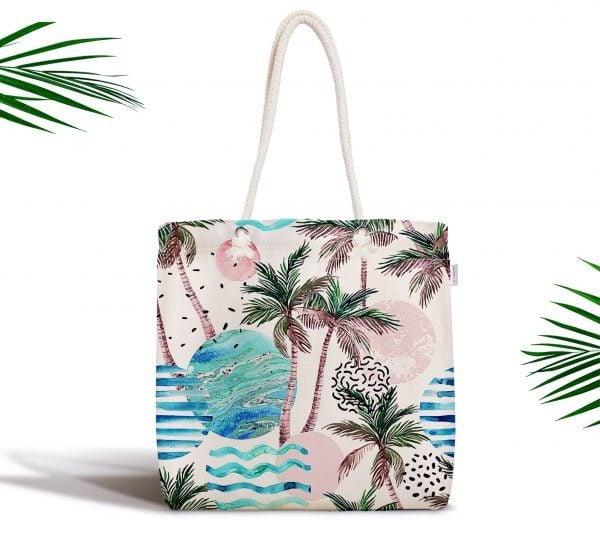 Palm Tree Shoulder Bag|Floral Fabric Handbag with Palm Tree Island and Globe|Floral Beach Tote Bag|Summer Trend Messenger Bag|Gift for Her