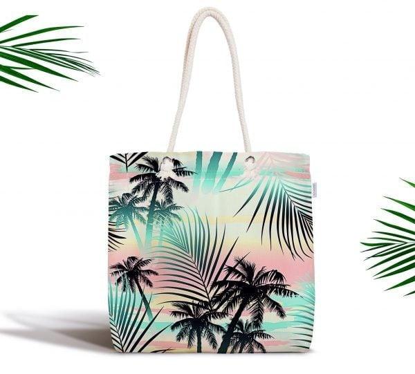 Palm Tree Shoulder Bag|Floral Fabric Handbag with Black Blue Green Palm Tree|Floral Beach Tote Bag|Summer Trend Messenger Bag|Gift for Her