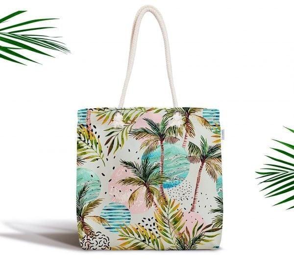 Palm Tree Shoulder Bag|Floral Fabric Handbag with Black Blue Green Palm Tree|Floral Beach Tote Bag|Summer Trend Messenger Bag|Gift for Her