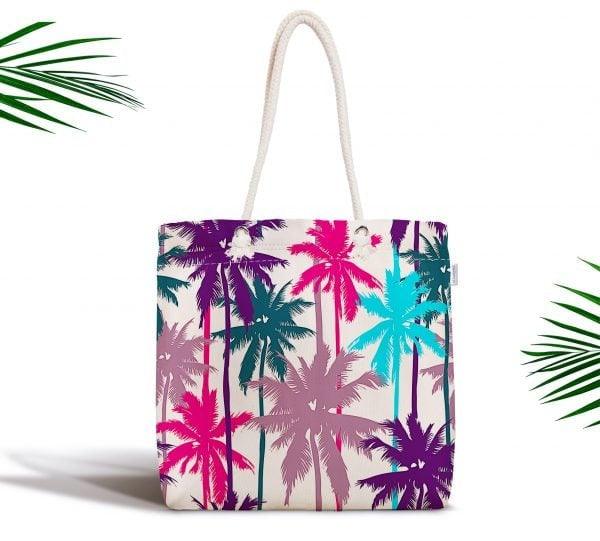 Palm Tree Shoulder Bag|Floral Fabric Handbag with Purple and Blue Palm Tree|Floral Beach Tote Bag|Summer Trend Messenger Bag|Gift for Her