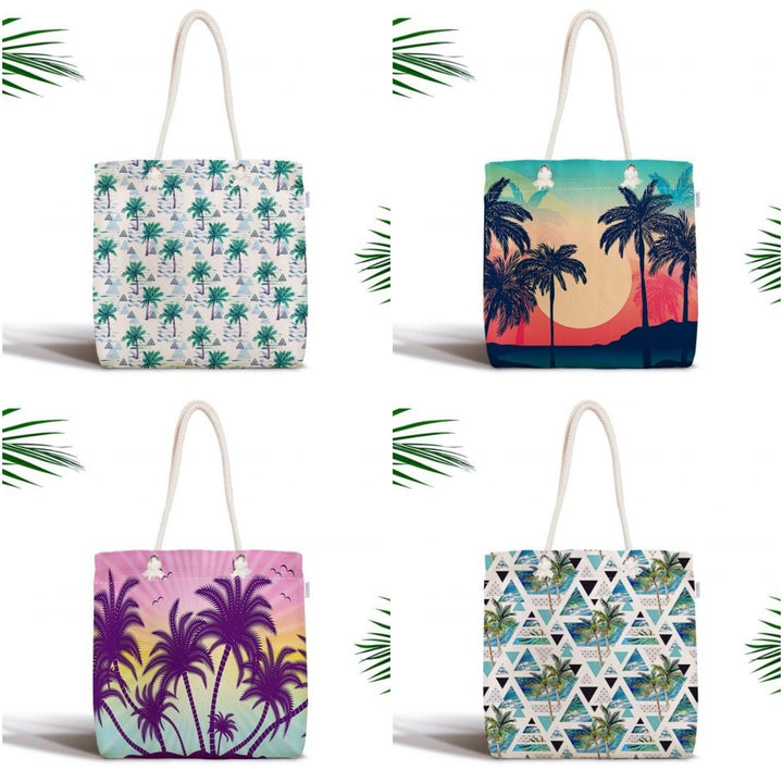 Palm Tree Shoulder Bag|Floral Fabric Handbag with Green and Purple Palm Tree|Floral Beach Tote Bag|Summer Trend Messenger Bag|Gift for Her