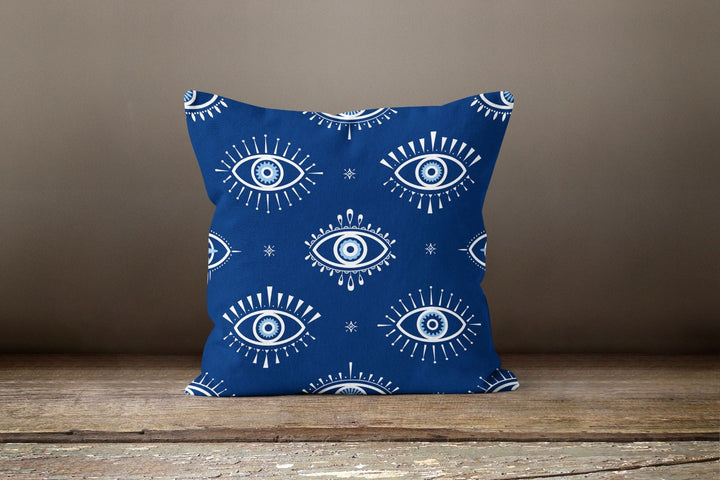 Evil Eye Pillow Cover|Turkish Greek Blue Evil Eye Cushion Case|Good Luck Home Decor|Protection Amulet Throw Pillow|Nazar Bead Boho Bedding