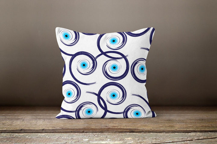 Evil Eye Pillow Cover|Turkish Greek Blue Evil Eye Cushion Case|Good Luck Home Decor|Protection Amulet Throw Pillow|Nazar Bead Boho Bedding