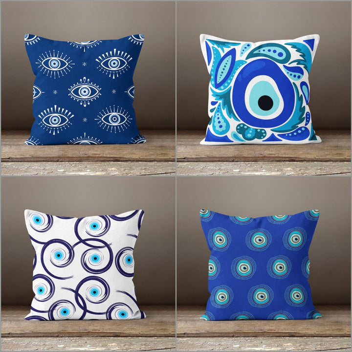 Evil Eye Pillow Cover|Turkish Greek Blue Evil Eye Cushion Case|Good Luck Home Decor|Protection Amulet Throw Pillow|Nazar Bead Boho Bedding