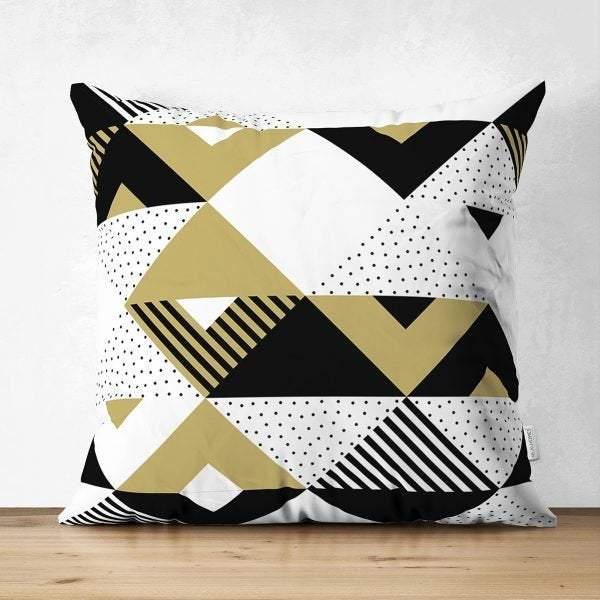 Geometric Pillow Cover|Modern Design Suede Pillow Case|Black Gold Home Decor|Decorative Pillow Case|Farmhouse Style Authentic Pillow Case