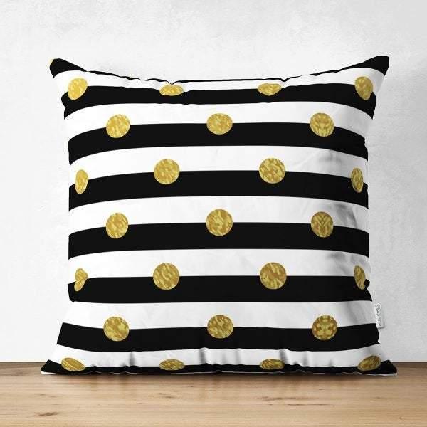 Geometric Pillow Cover|Modern Design Suede Pillow Case|Black Gold Home Decor|Decorative Pillow Case|Farmhouse Style Authentic Pillow Case