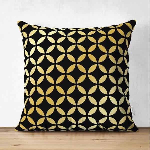 Geometric Pillow Cover|Modern Design Suede Pillow Case|Black Gold Home Decor|Decorative Pillow Case|Farmhouse Style Authentic Pillow Case