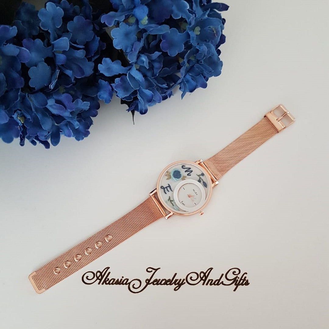 Personalized Wrist Watch|Floral Embroidery Watch|Vintage Watch|Unique Gift Watch for Women|Hand Stitched Gift for Mom|Baby Shower Gift