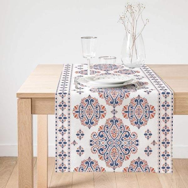 Abstract Geometric Table Runner|Decorative Table Runner|Ethnic Pattern Suede Runner|Pale Colors Table Decor|Authentic Style Table Runner