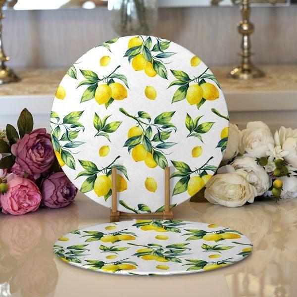 Lemon Placemat & Table Runner|Floral Lemon Table Top|Set of 2 Lemon Supla Table Mat|Round American Service Dining Underplate|Lemon Coasters