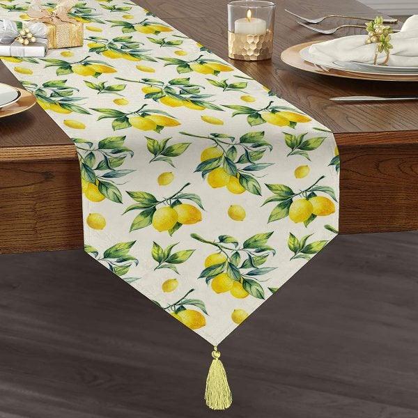 Lemon Placemat & Table Runner|Floral Lemon Table Top|Set of 2 Lemon Supla Table Mat|Round American Service Dining Underplate|Lemon Coasters